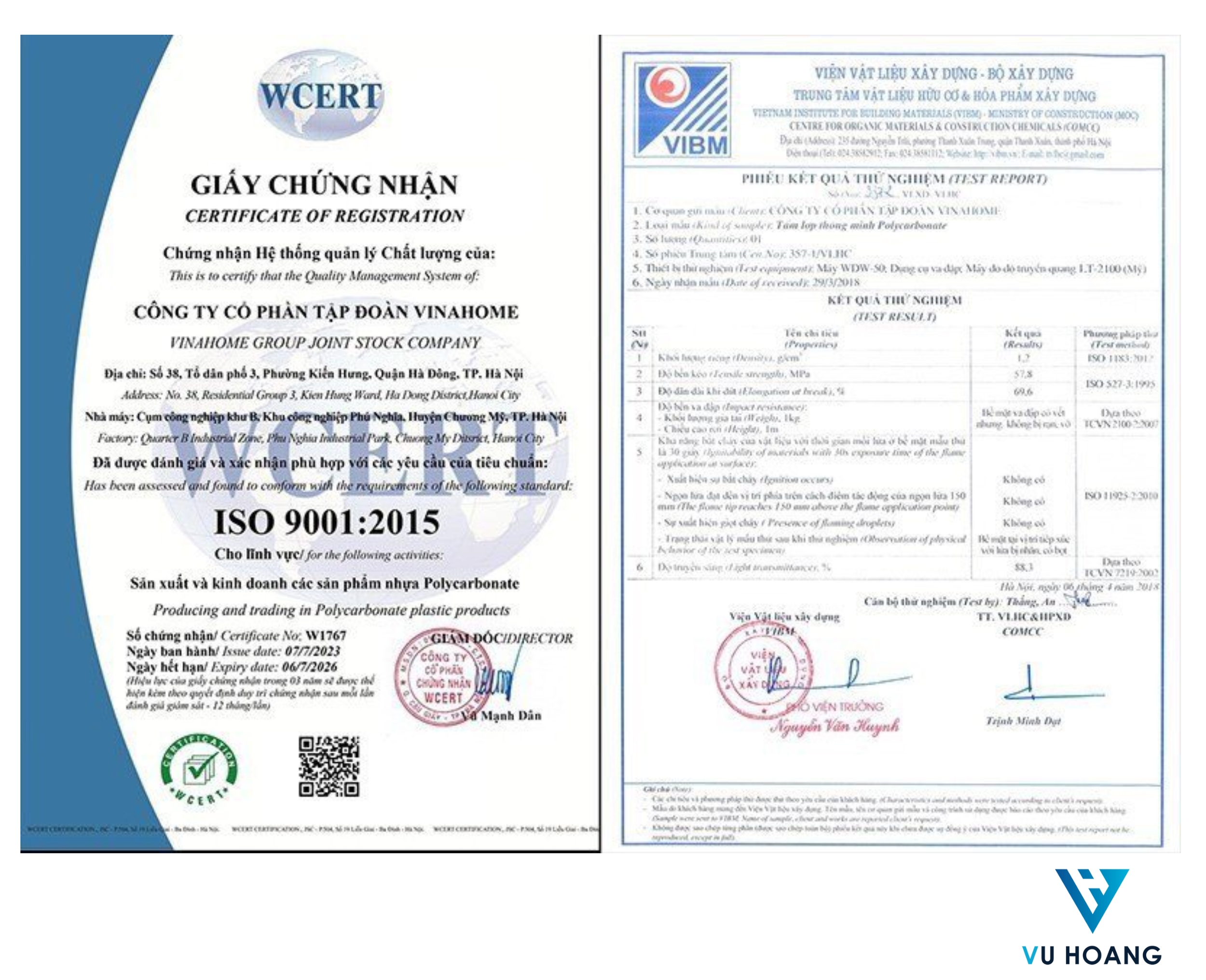 Chứng nhận chất lượng sản phẩm polycarbonate